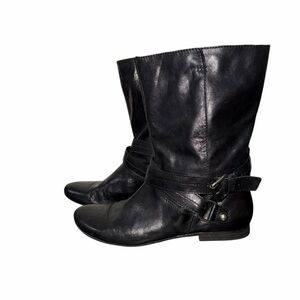 Vintage Nine West Vintage America Elarao Black Leather Harness Slouchy Boots